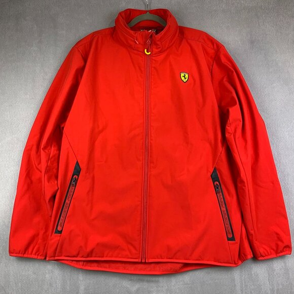 Ferrari Mens Jacket 2XL Red Full Zip Long Sleeve Scuderia Stow Away Hood Fleece - Picture 1 of 16